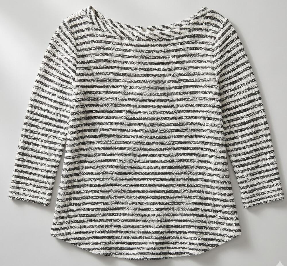LOFT Womens XS Preppy Coastal Minimalist Striped Back Zip Boat Neck Knit Top